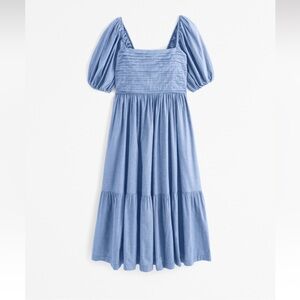 Abercrombie & Fitch Emerson Poplin Puff Sleeve Midi Dress | SOLID BLUE | XL